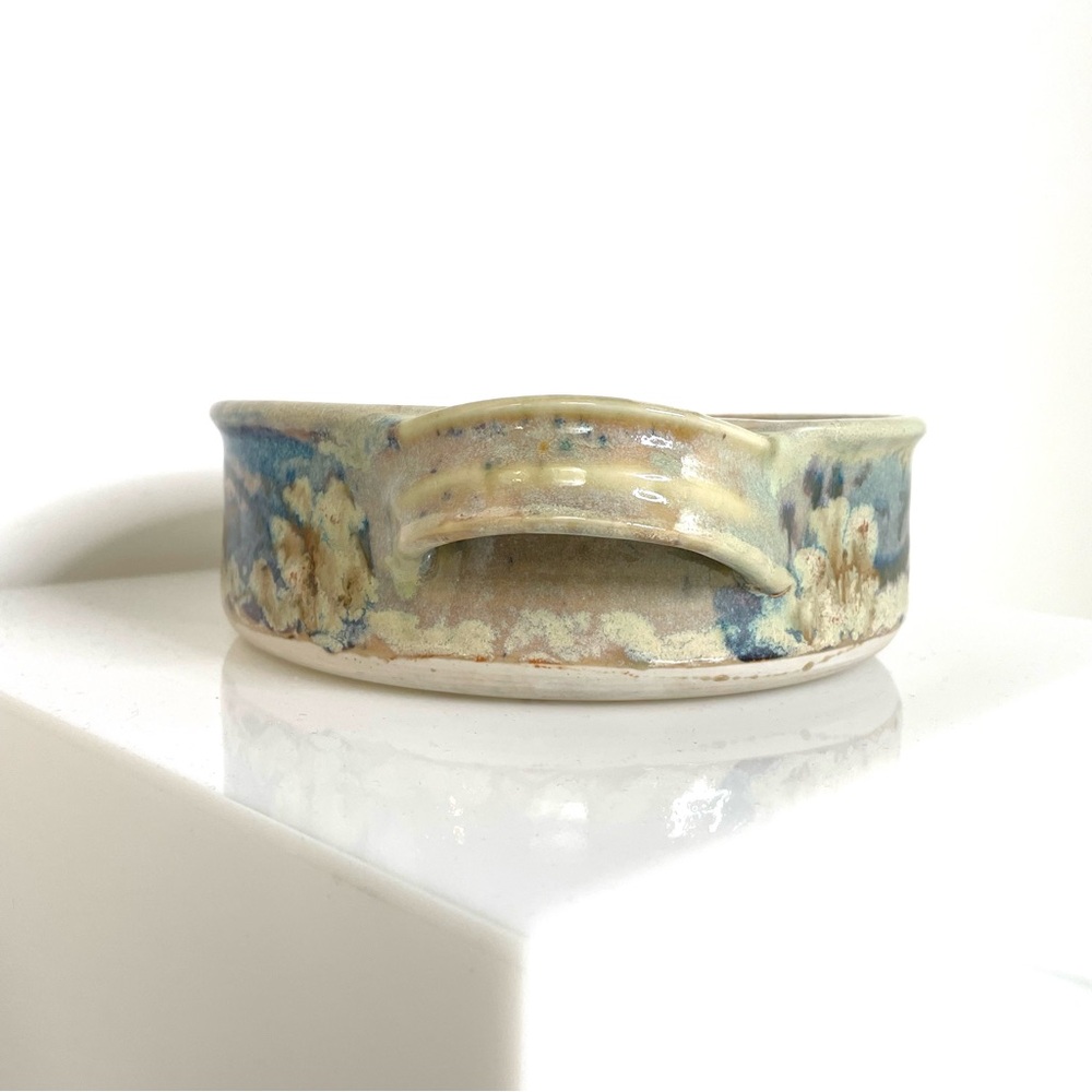 Artisan | Ceramic Casserole Celadon Earthenware Iron Brushstroke Floral Signed - Picture 7 of 8